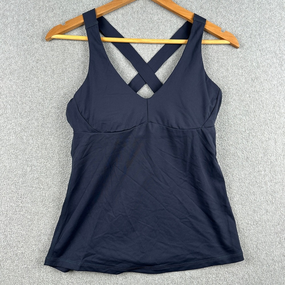 prAna Tank Top Womens S Crisscross Back Navy Blue Shelf Bra Athletic